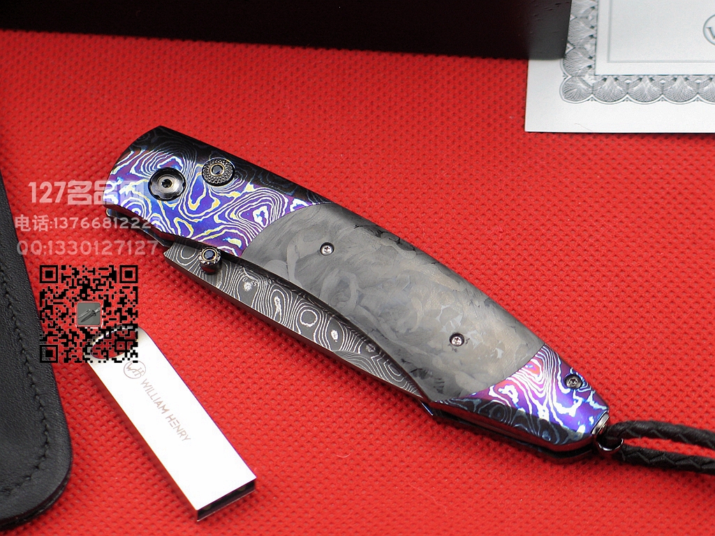 美国威廉亨利William Henry B12CRUSH 大马士革纤维柄绅士刀