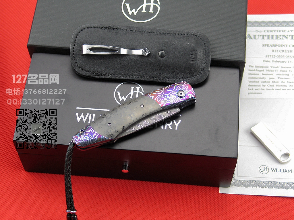 美国威廉亨利William Henry B12CRUSH 大马士革纤维柄绅士刀