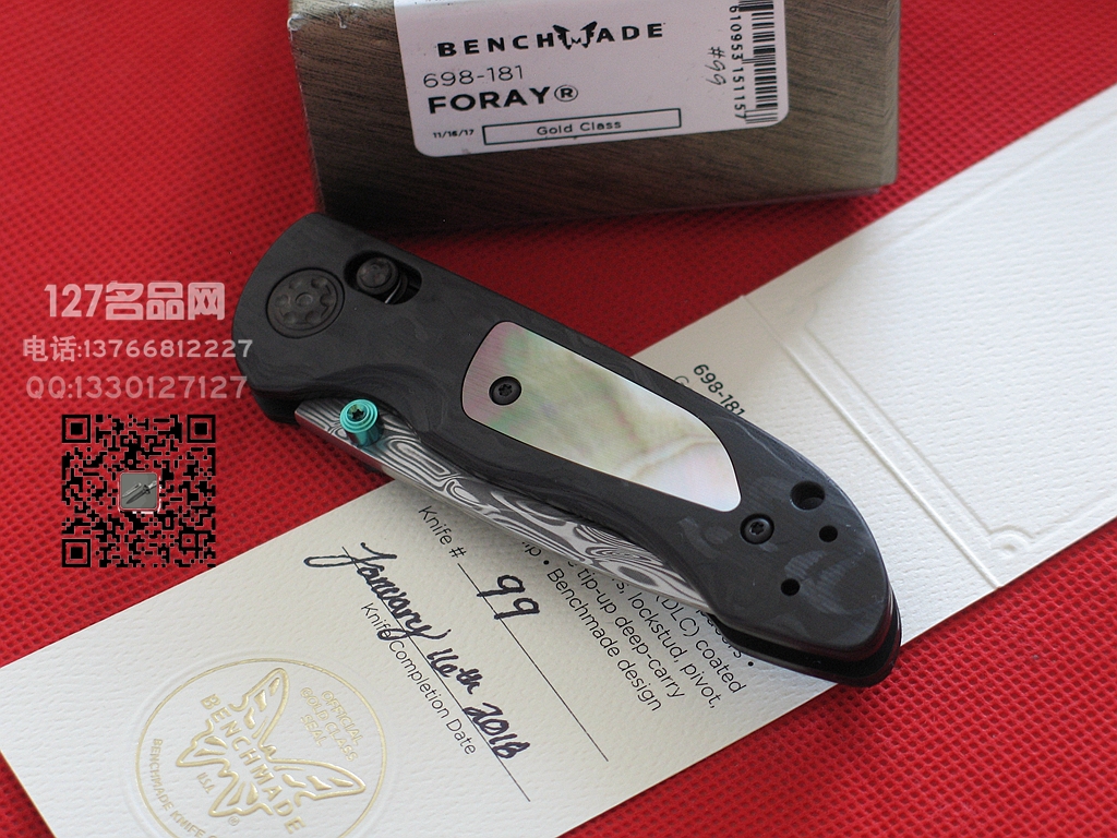 Benchmade蝴蝶698-181大马士革碳纤维嵌珍珠贝柄限量珍藏版