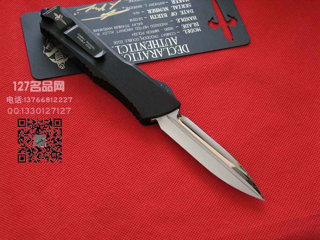美国微技术Microtech 手工大镜面 一线通血槽 剑标战术恐龙