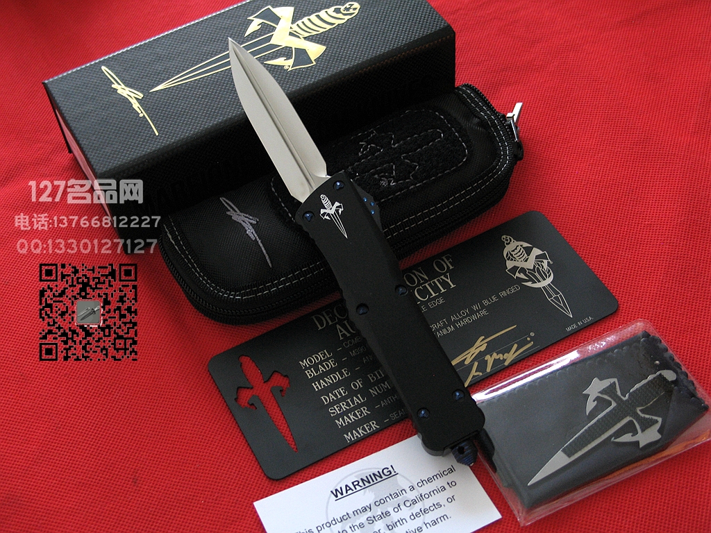 美国微技术Microtech 手工大镜面 一线通血槽 剑标战术恐龙