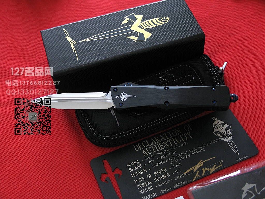 美国微技术Microtech 手工大镜面 一线通血槽 剑标战术恐龙