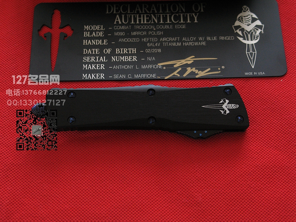 美国微技术Microtech 手工大镜面 一线通血槽 剑标战术恐龙
