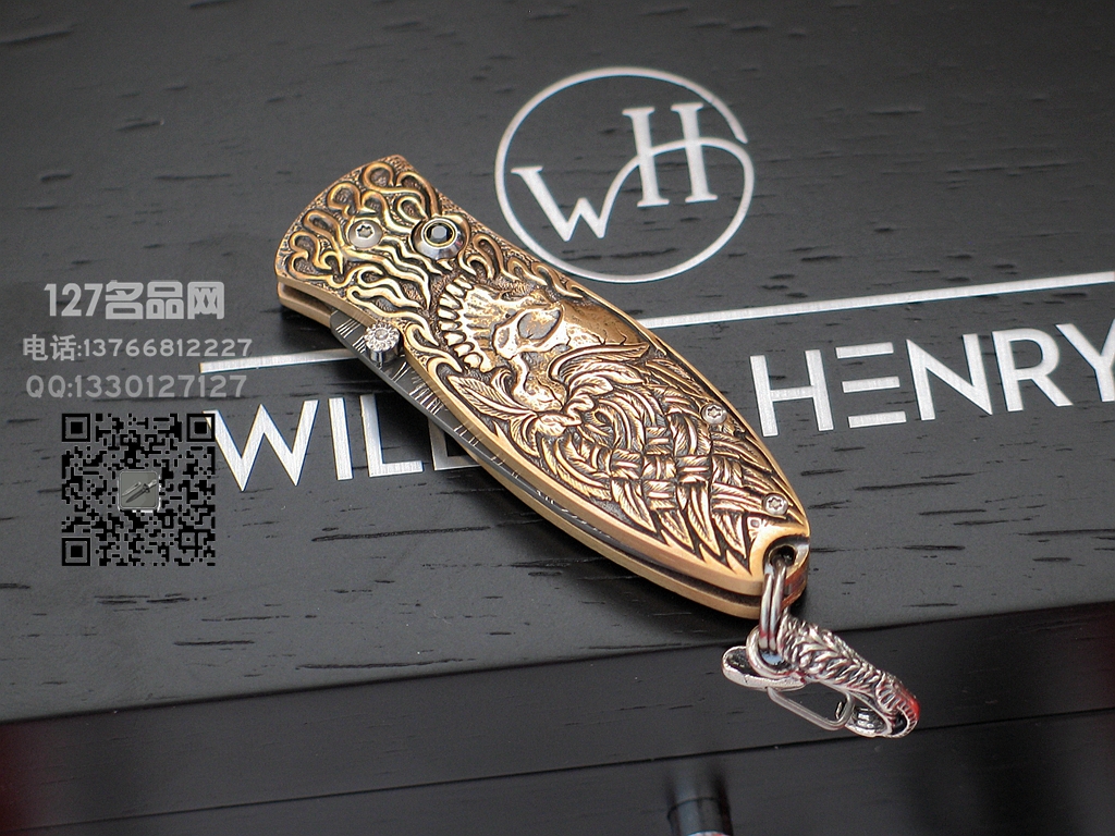 William Henry威廉亨利B02 DEPARTURE吊坠刀 黄铜骷髅图案项链刀