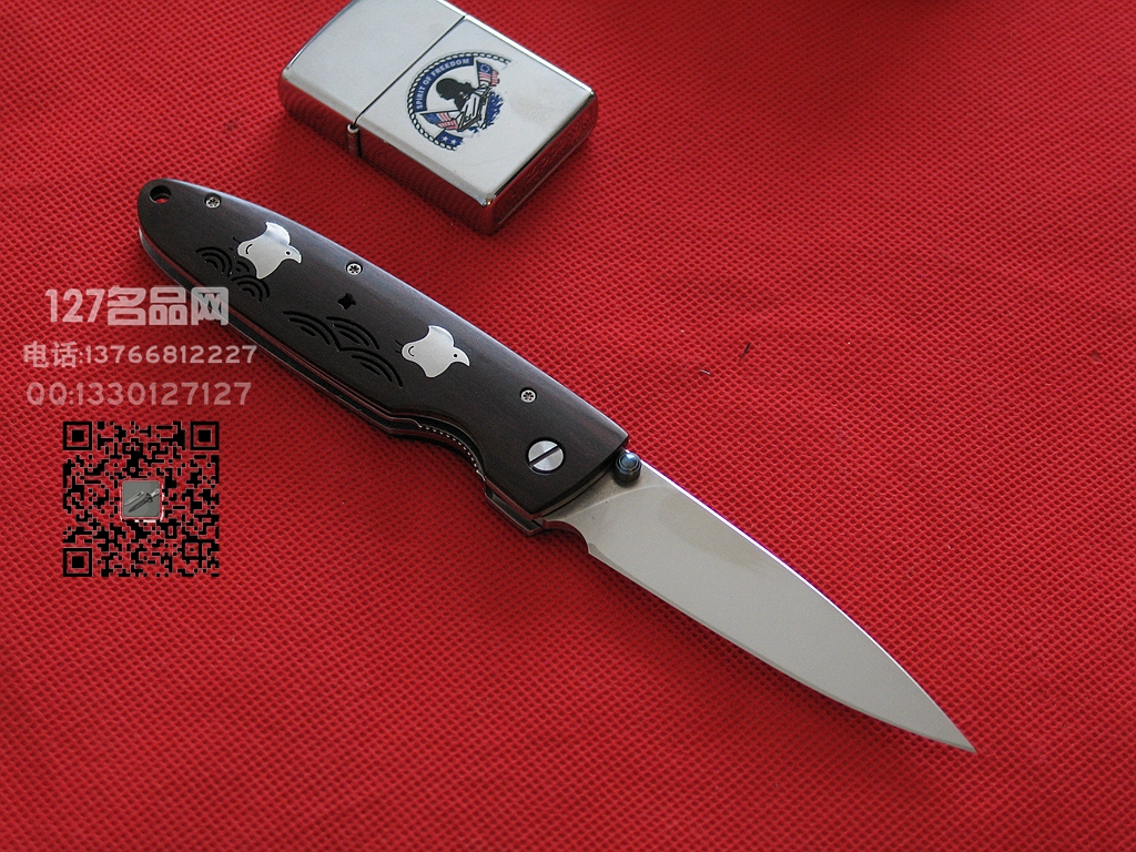 日本MCUSTA传世家徽LMC-1306千鸟限量版 檀木镶嵌鸟柄折刀