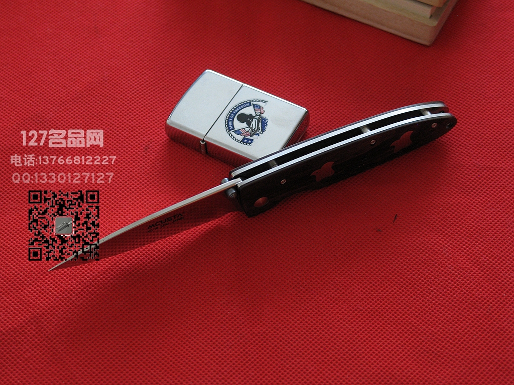 日本MCUSTA传世家徽LMC-1306千鸟限量版 檀木镶嵌鸟柄折刀