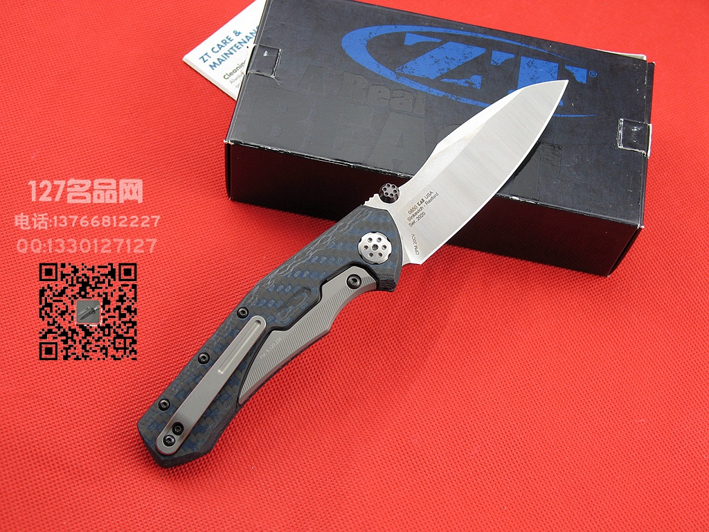 美国ZT零误差 0850BLUE CF碳纤维柄CPM 20CV钢战术刀