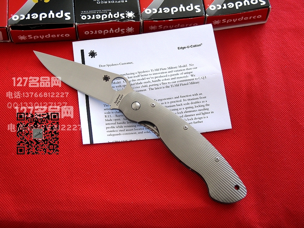 美国蜘蛛 SPYDERCO C36TIFP美军专用右手折刀 钛柄战术军刀