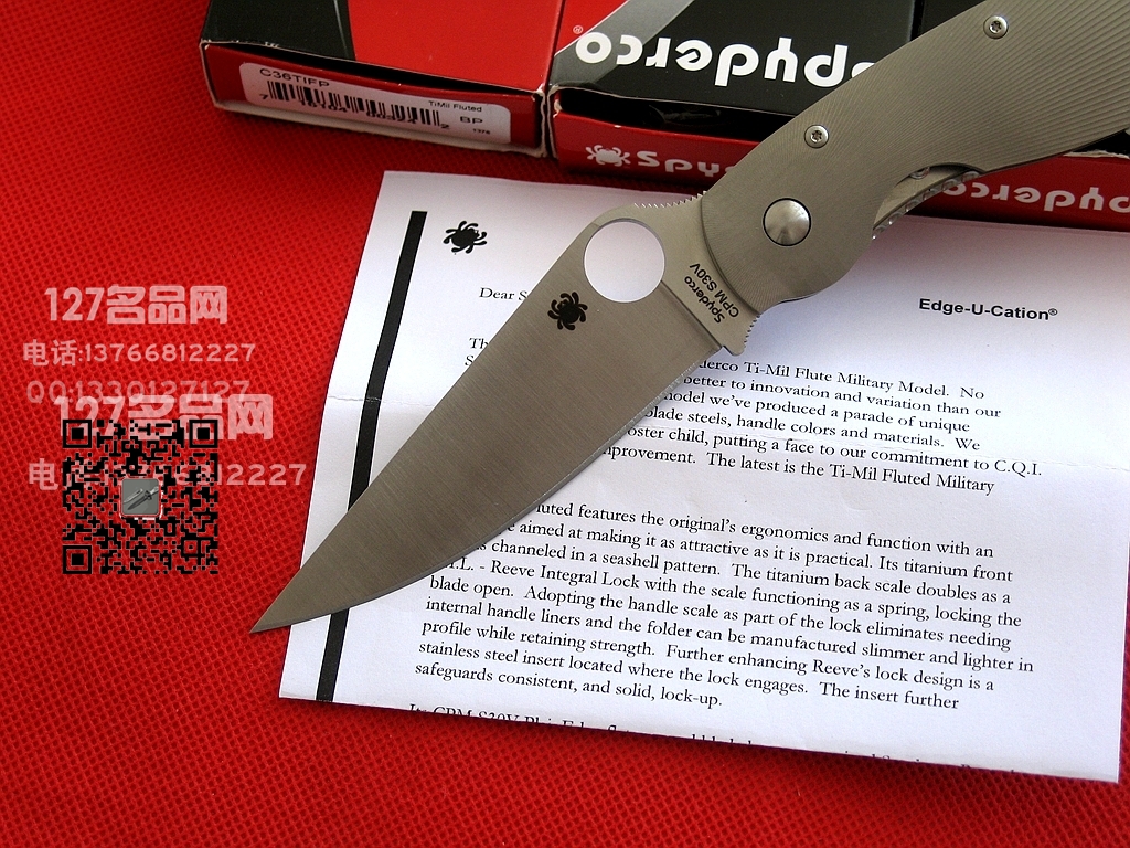 美国蜘蛛 SPYDERCO C36TIFP美军专用右手折刀 钛柄战术军刀