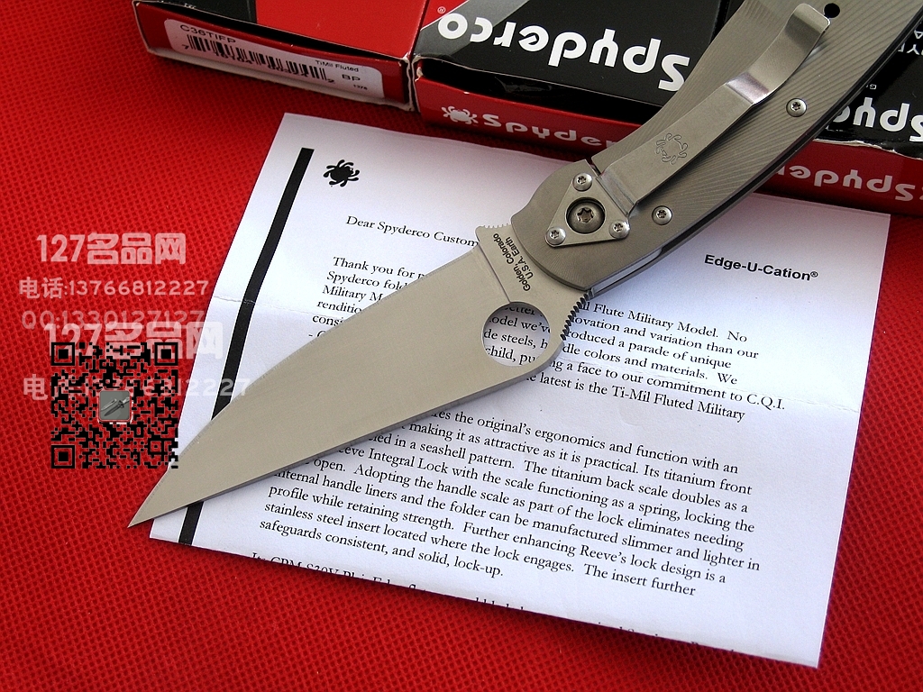美国蜘蛛 SPYDERCO C36TIFP美军专用右手折刀 钛柄战术军刀