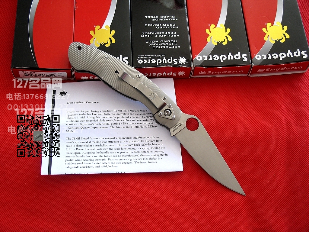 美国蜘蛛 SPYDERCO C36TIFP美军专用右手折刀 钛柄战术军刀