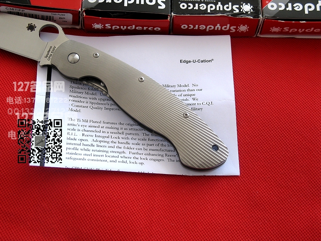 美国蜘蛛 SPYDERCO C36TIFP美军专用右手折刀 钛柄战术军刀