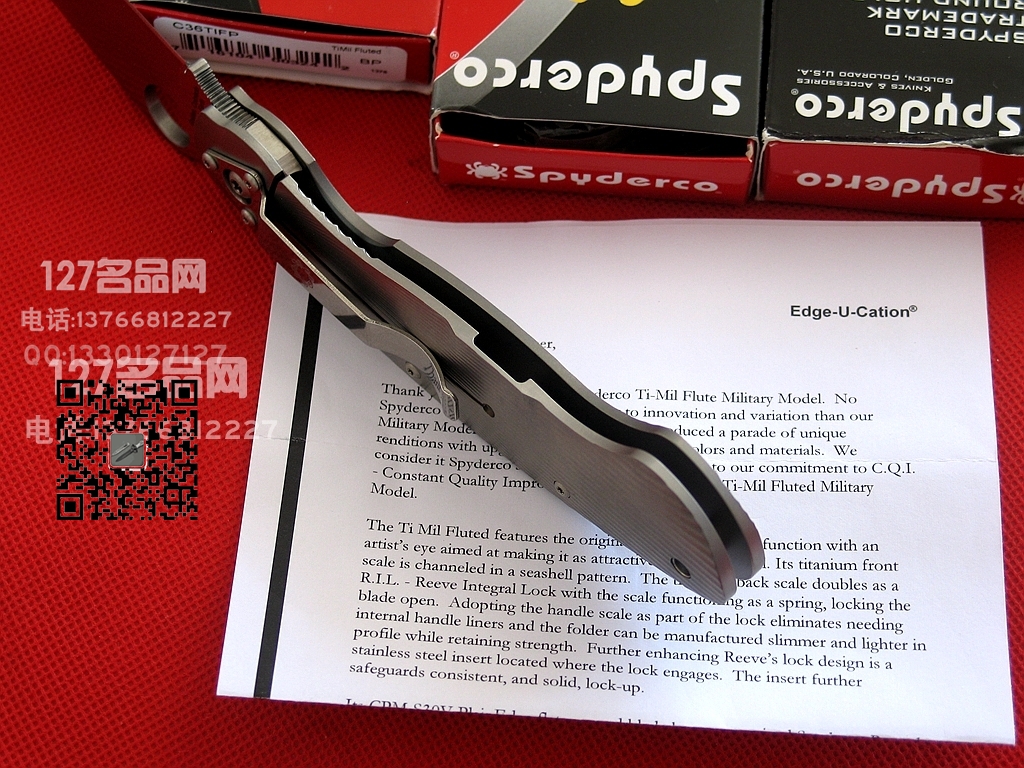 美国蜘蛛 SPYDERCO C36TIFP美军专用右手折刀 钛柄战术军刀