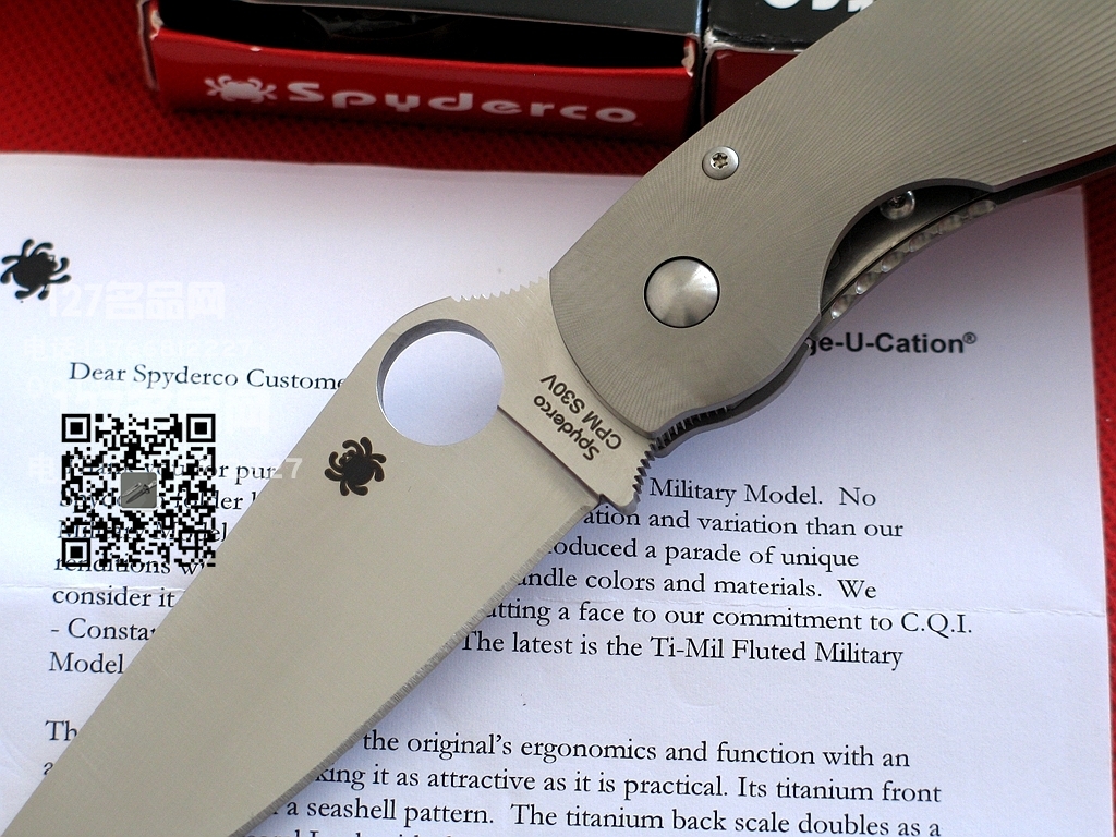 美国蜘蛛 SPYDERCO C36TIFP美军专用右手折刀 钛柄战术军刀