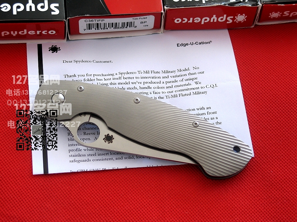 美国蜘蛛 SPYDERCO C36TIFP美军专用右手折刀 钛柄战术军刀