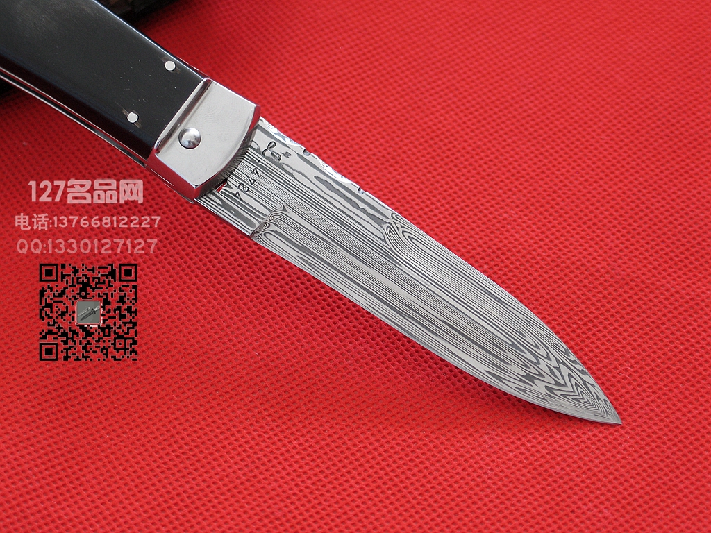 捷克麦克罗  大马士革牛角柄侧跳自动刀 127名品网