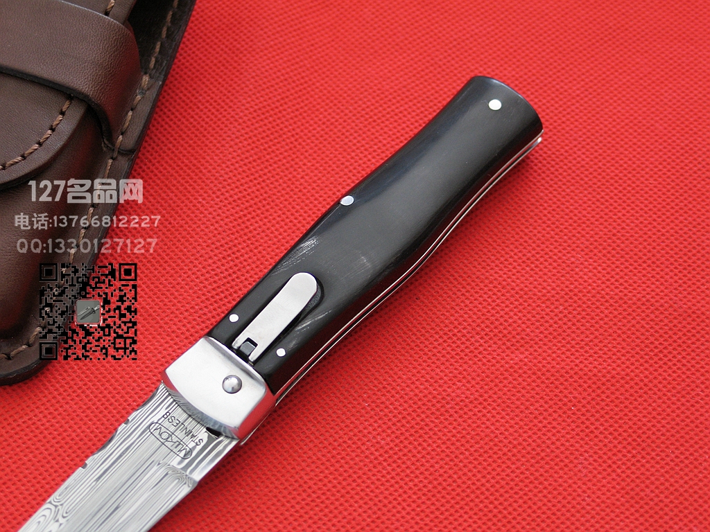捷克麦克罗  大马士革牛角柄侧跳自动刀 127名品网