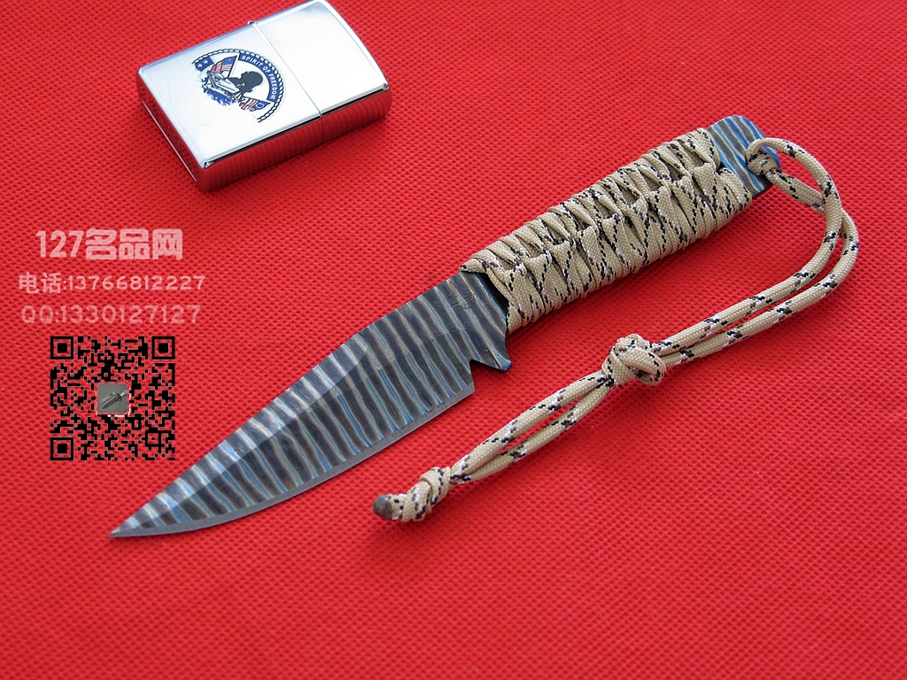 美国挺进者Strider WP全钛防磁沙彩绳柄小型战术刀
