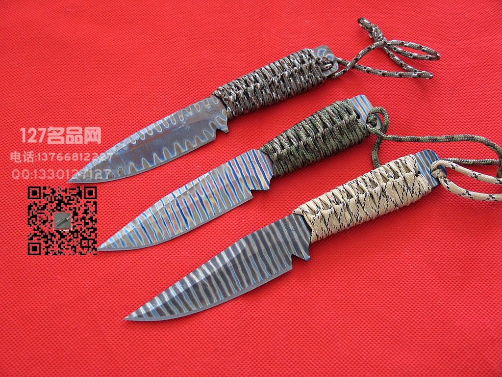 美国挺进者Strider WP全钛防磁沙彩绳柄小型战术刀