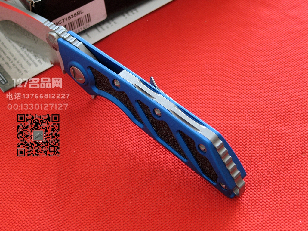 美国MICROTECH微技术153-5合作版半齿蓝色柄战术折刀