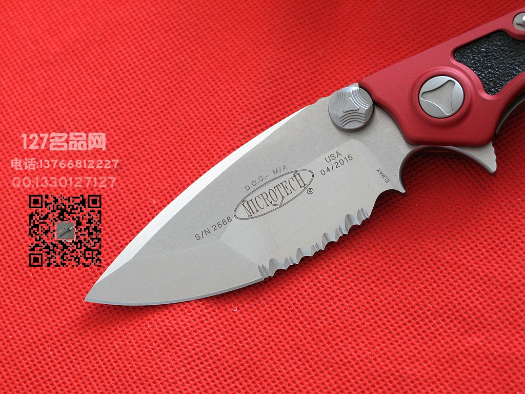 美国MICROTECH微技术153-5合作版半齿 红色柄战术折刀