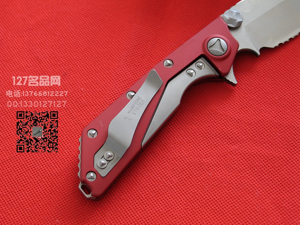 美国MICROTECH微技术153-5合作版半齿 红色柄战术折刀
