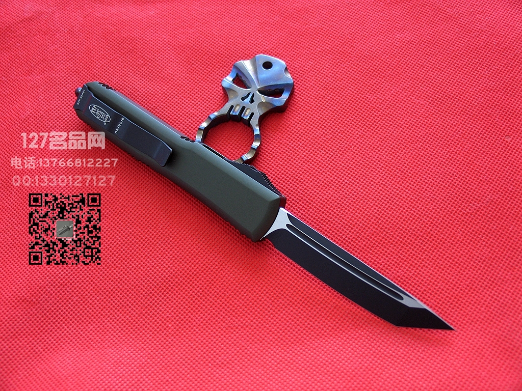 美国微技术MICROTECH 121双色T头绿色柄直跳军刀