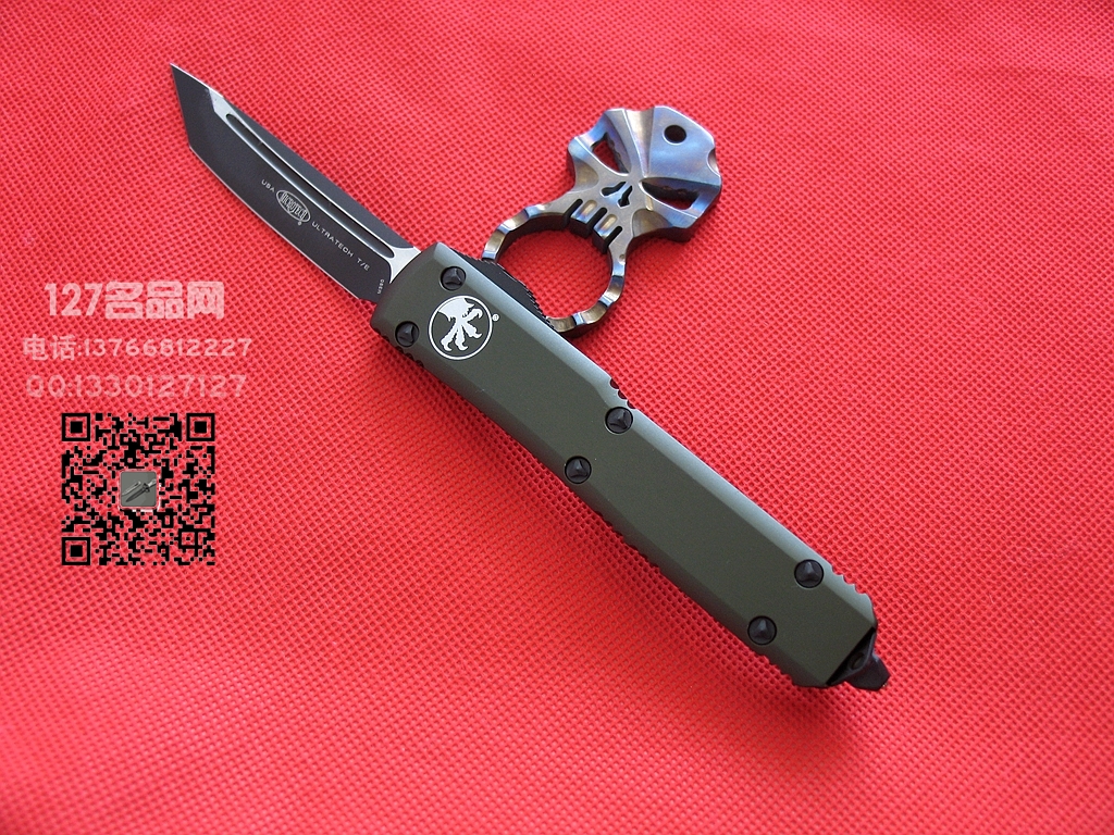 美国微技术MICROTECH 121双色T头绿色柄直跳军刀