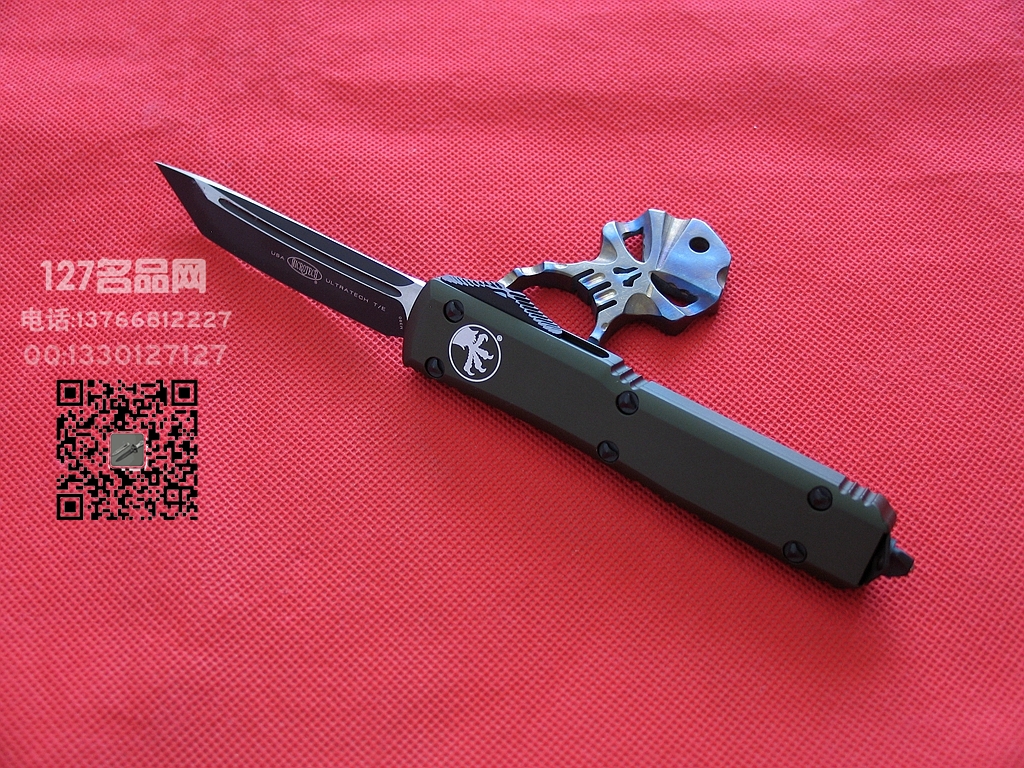 美国微技术MICROTECH 121双色T头绿色柄直跳军刀