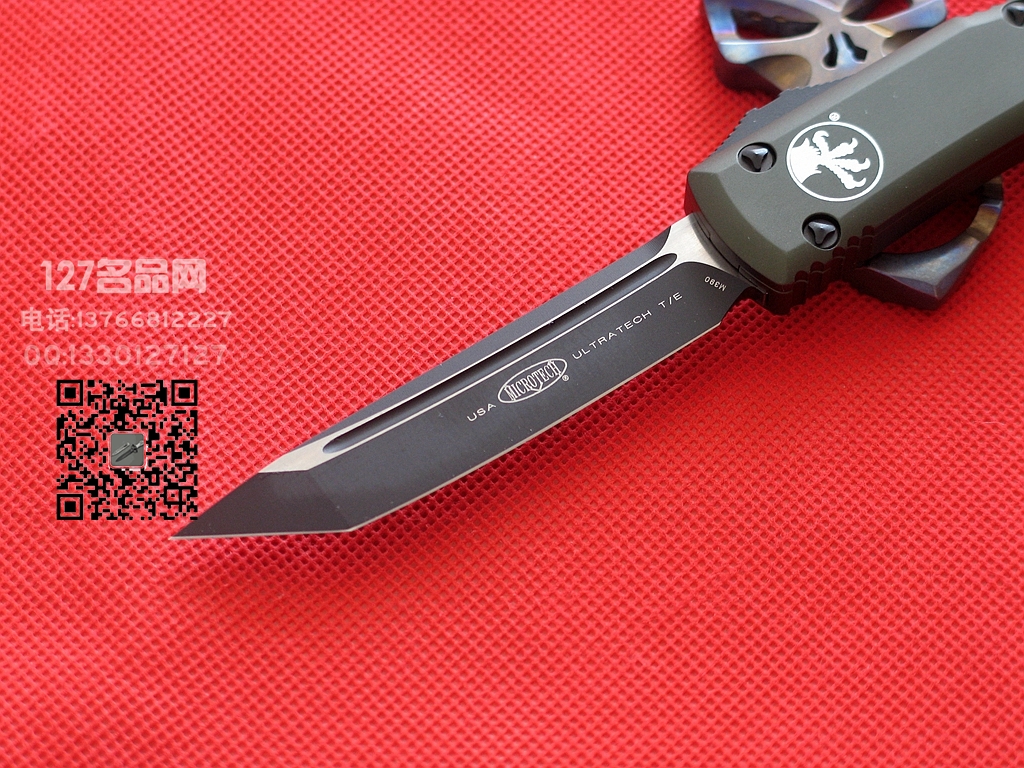 美国微技术MICROTECH 121双色T头绿色柄直跳军刀