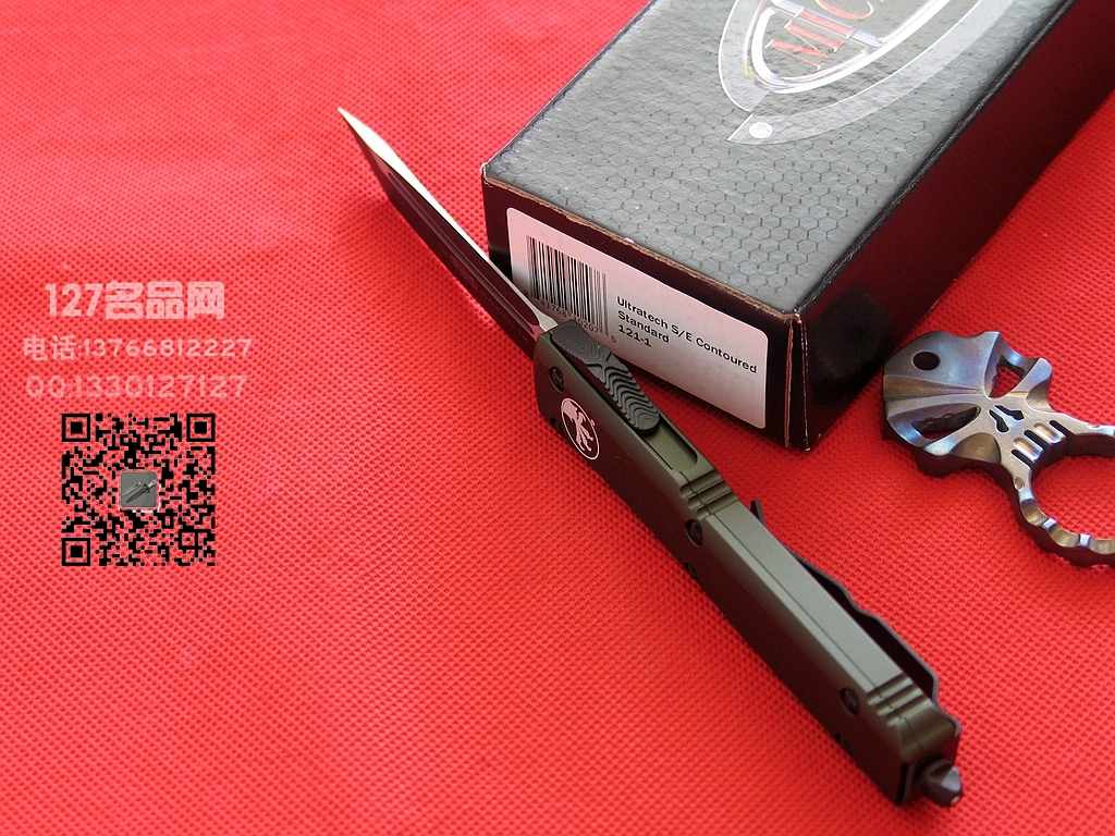 美国微技术MICROTECH 121双色T头绿色柄直跳军刀