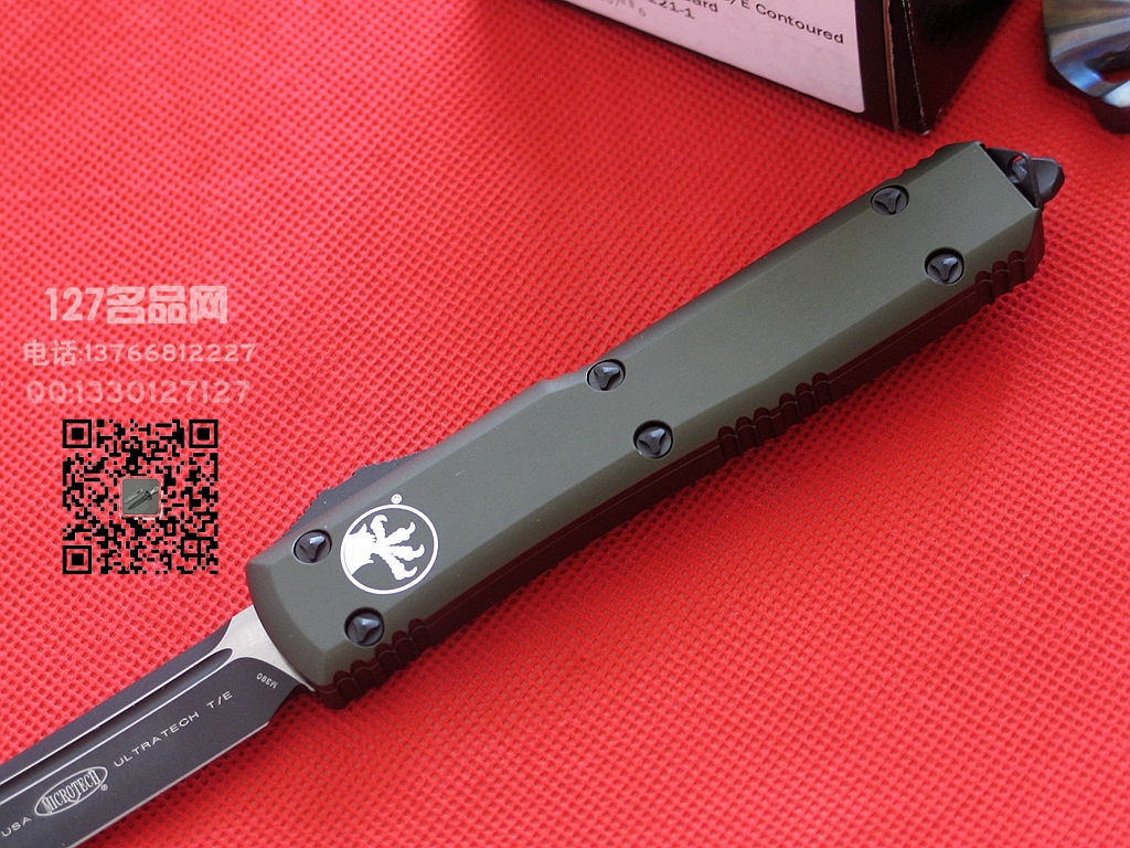 美国微技术MICROTECH 121双色T头绿色柄直跳军刀