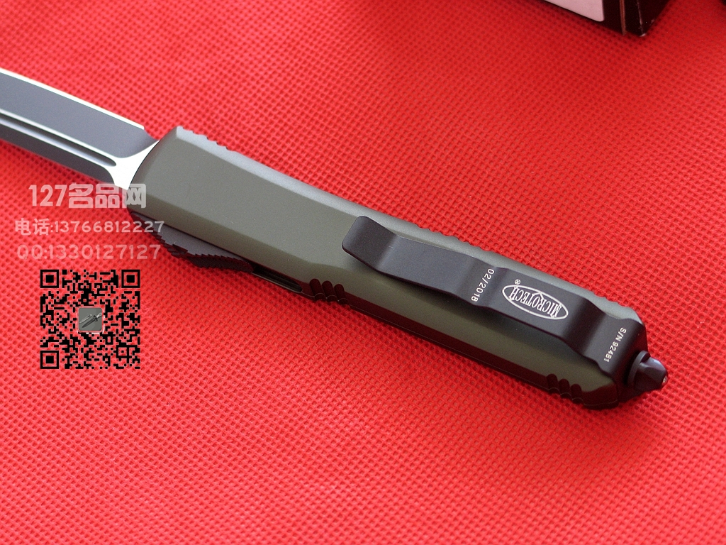 美国微技术MICROTECH 121双色T头绿色柄直跳军刀