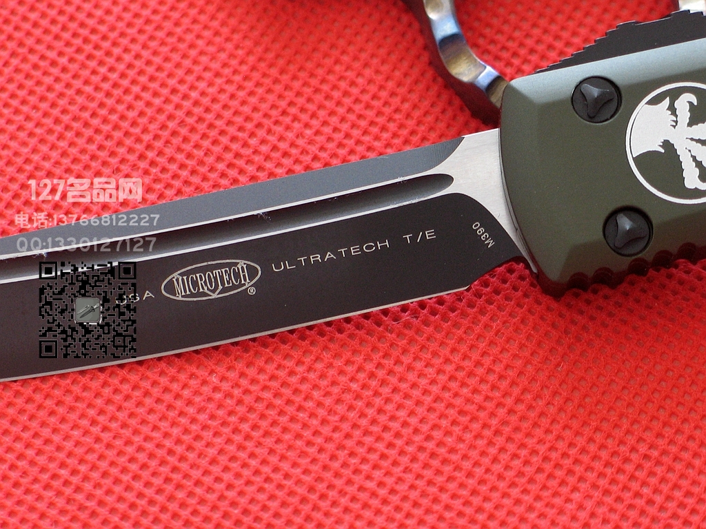 美国微技术MICROTECH 121双色T头绿色柄直跳军刀