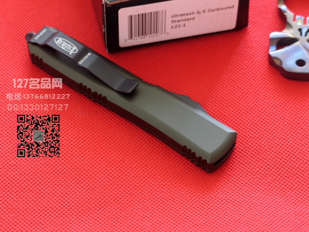 美国微技术MICROTECH 121双色T头绿色柄直跳军刀
