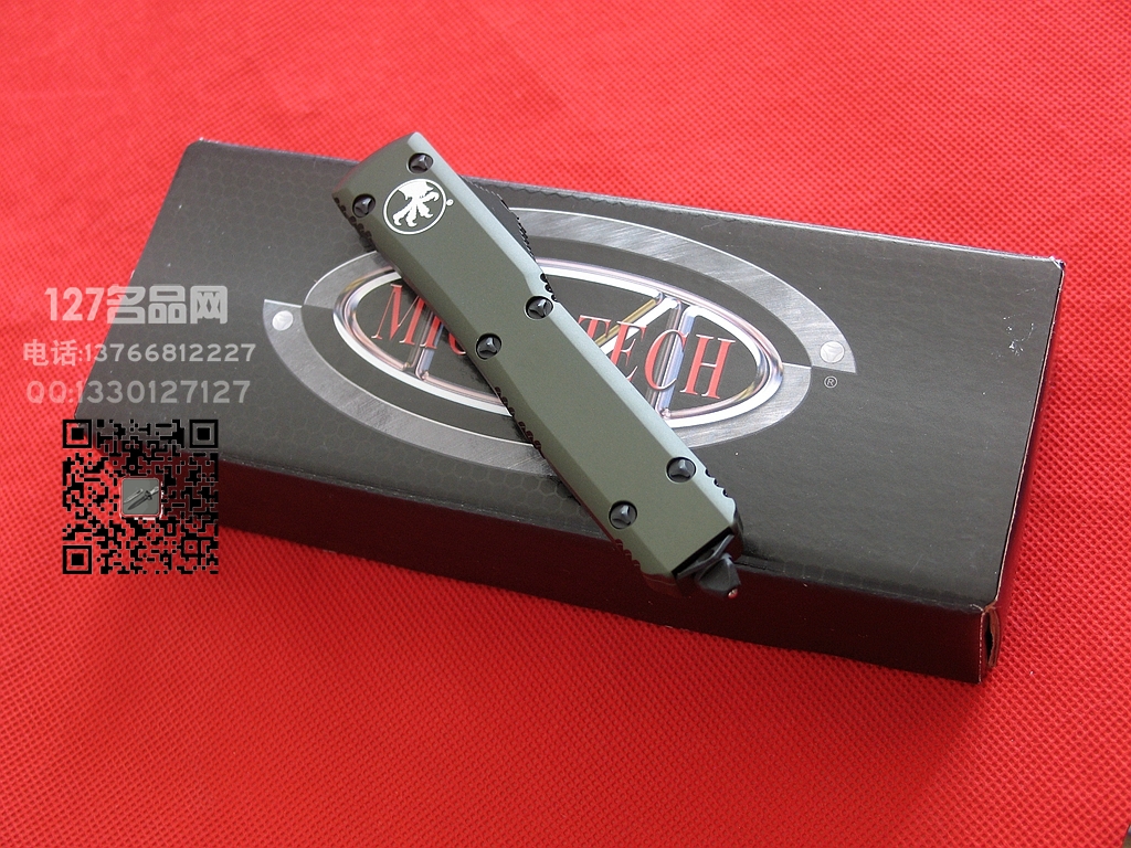 美国微技术MICROTECH 121双色T头绿色柄直跳军刀