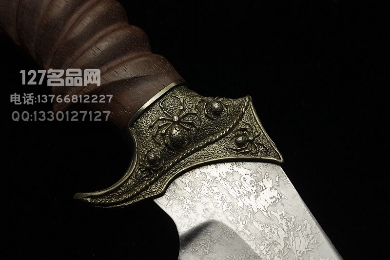俄罗斯 毒蝎格斗刀 军刀狩猎刀 D2钢手工皮鞘