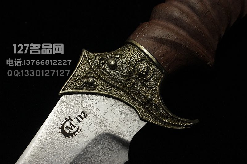 俄罗斯 毒蝎格斗刀 军刀狩猎刀 D2钢手工皮鞘