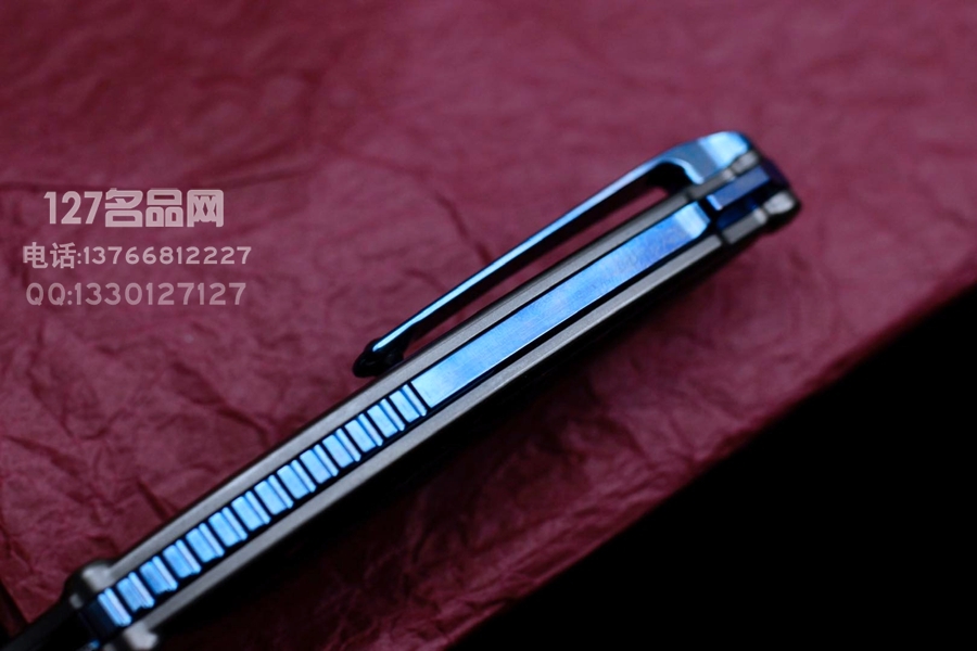 Rike Knife 1902 大马士革刃材 钛合金镶嵌黑红双色碳纤维 鱼鳍