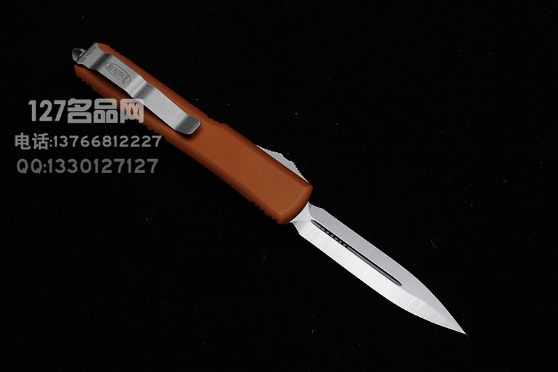 美国微技术Microtech 双锋拉丝缎面 超智橘色手柄直跳