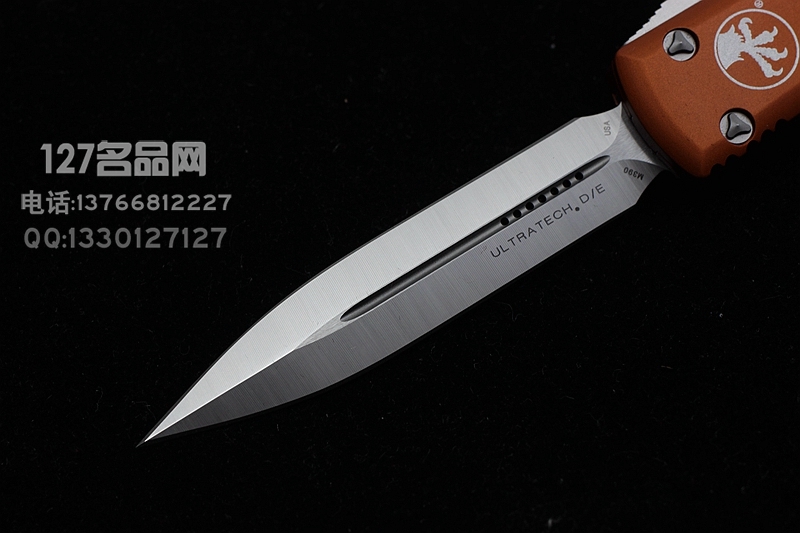 美国微技术Microtech 双锋拉丝缎面 超智橘色手柄直跳